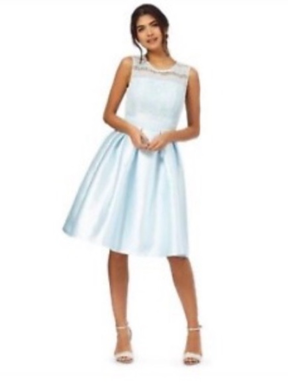 Chi Chi London Avaya Dress Size 12 Blue Lace Fit & Flare Knee Length Wedding